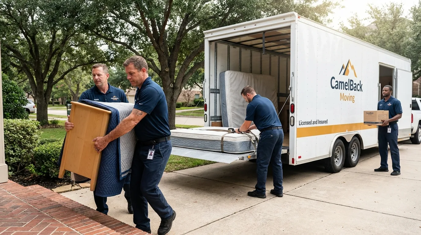 Crew loading residential truck for cross-state move from Double Springs, AL